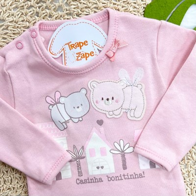 Kit 3 Peças - Bodys Manga Longa - Ursinhas Fadinhas - Rosa, Off White e Rose